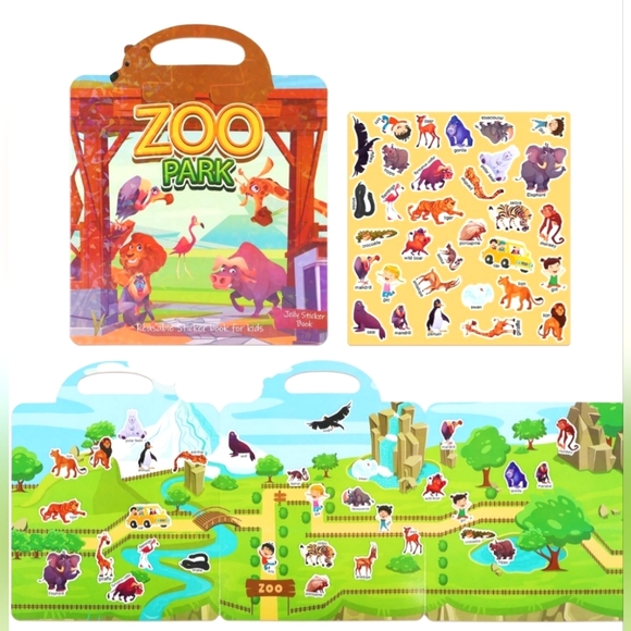 🍎🐅🐯 New Kids Reusable Stickers Book Zoo Park Animals 🦓🐒🐯 - Picture 2 of 13